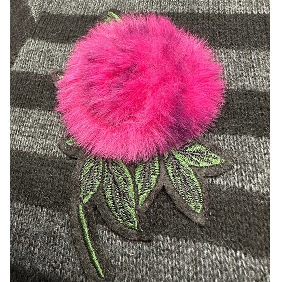 Zara: Black and Gray Striped Sweater with Floral Embroidery Patch - Picture 4 of 5